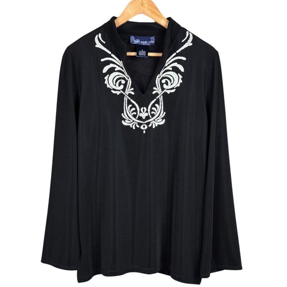 Susan Graver Tops - Susan Graver Blouse Womens Embellished Nylon‎ Medium Black Boho Classic Goth USA
